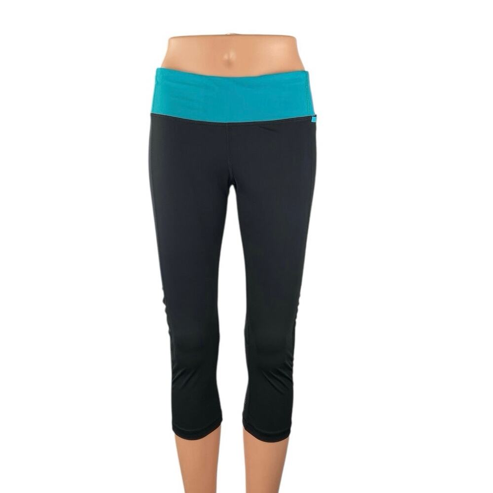 Lululemon Women's Black Blue Colorblock Low Rise Crop Athletic Leggings Pants 6